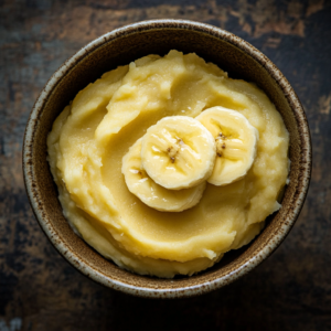 Mashed bananas in a bowl as an egg substitute for baking