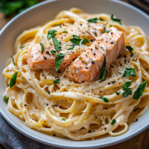 Creamy salmon pasta with a rich, velvety sauce